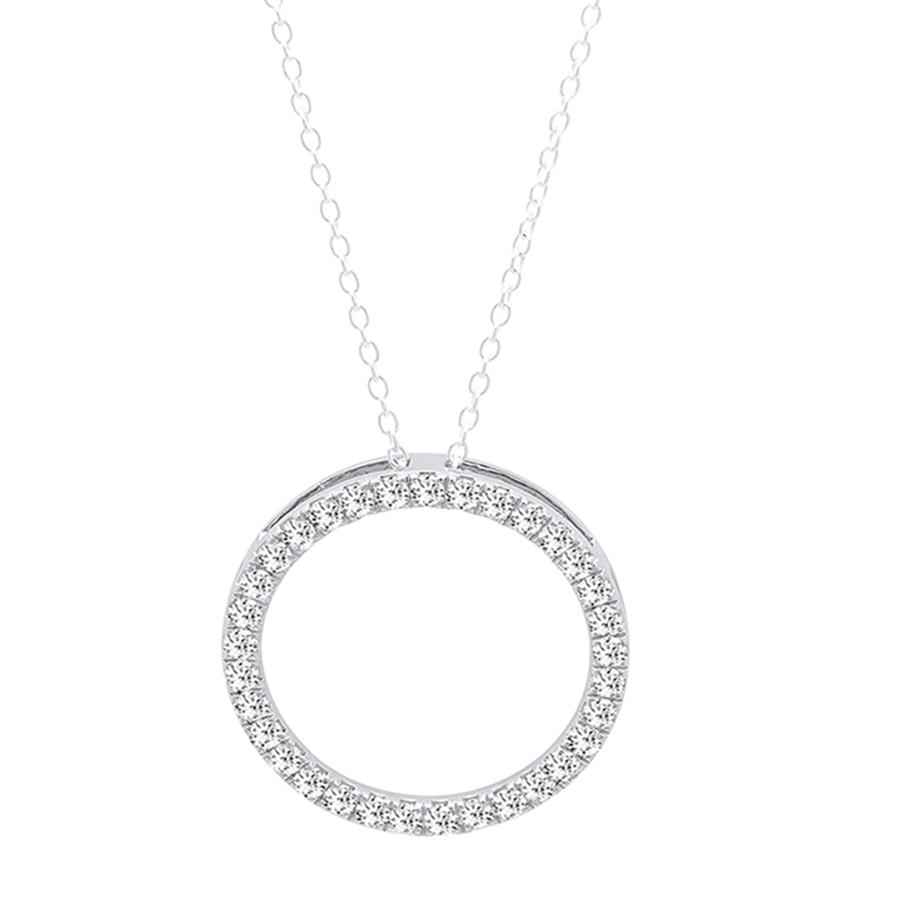 0.10 Carat (ctw) 18K Yellow Gold Round Cut White Diamond Ladies Circle Pendant (Necklace)(Silver Chain Included) 1/10 CT